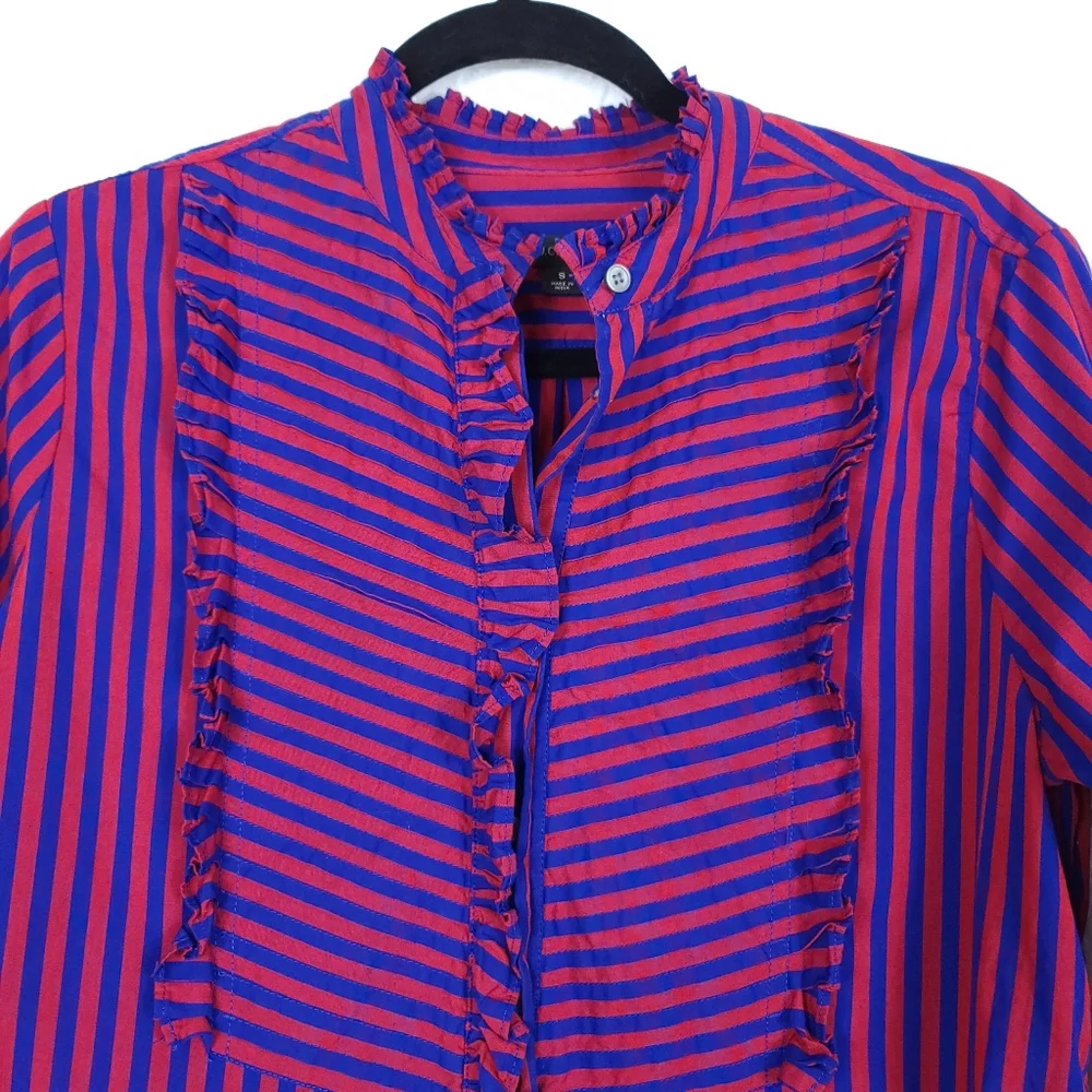 J.CREW Ruffle-Trim Tuxedo Shirt In Stripe